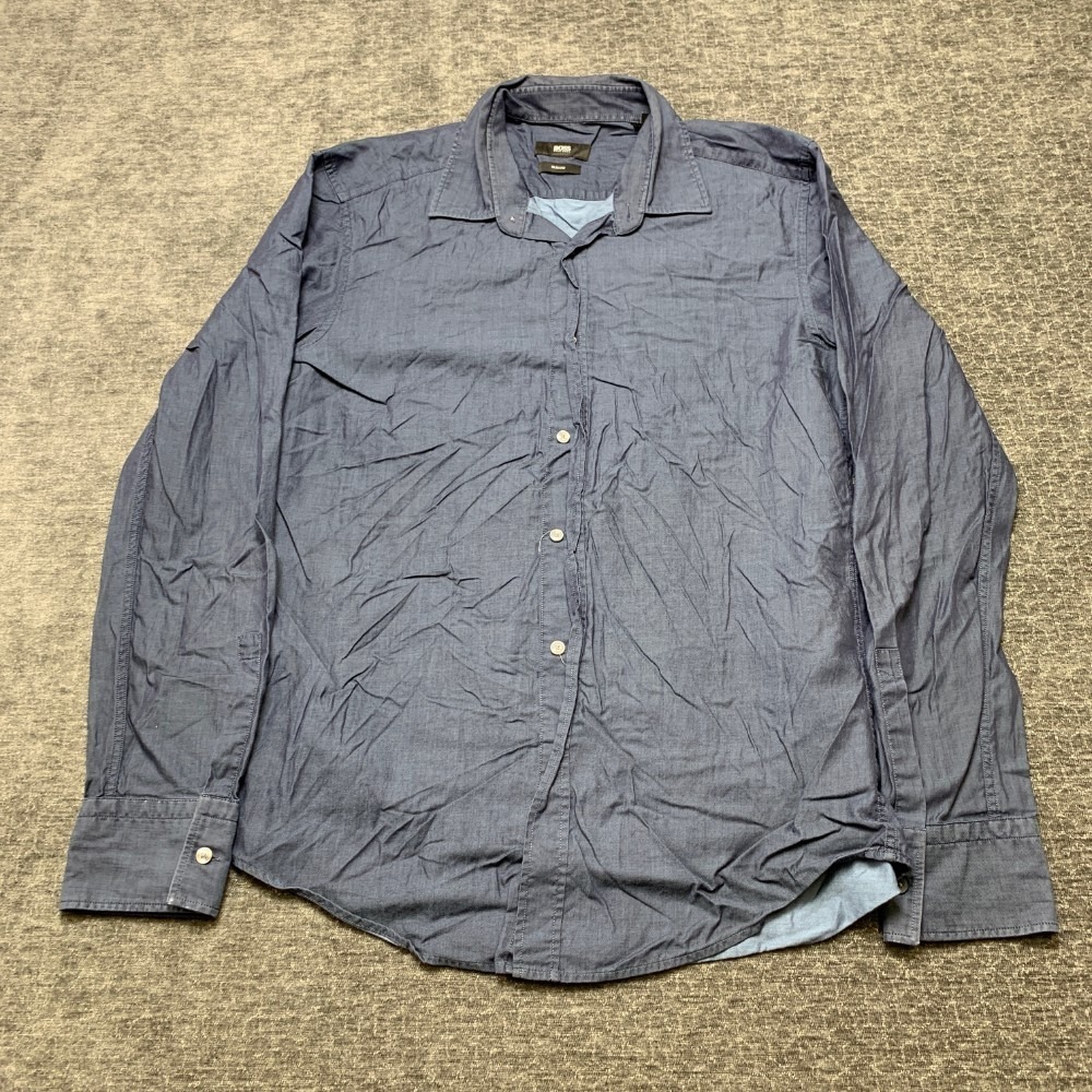 Boss Hugo Boss Shirt Mens Medium Gray Slim Fit Long Sleeve Classic Button Up